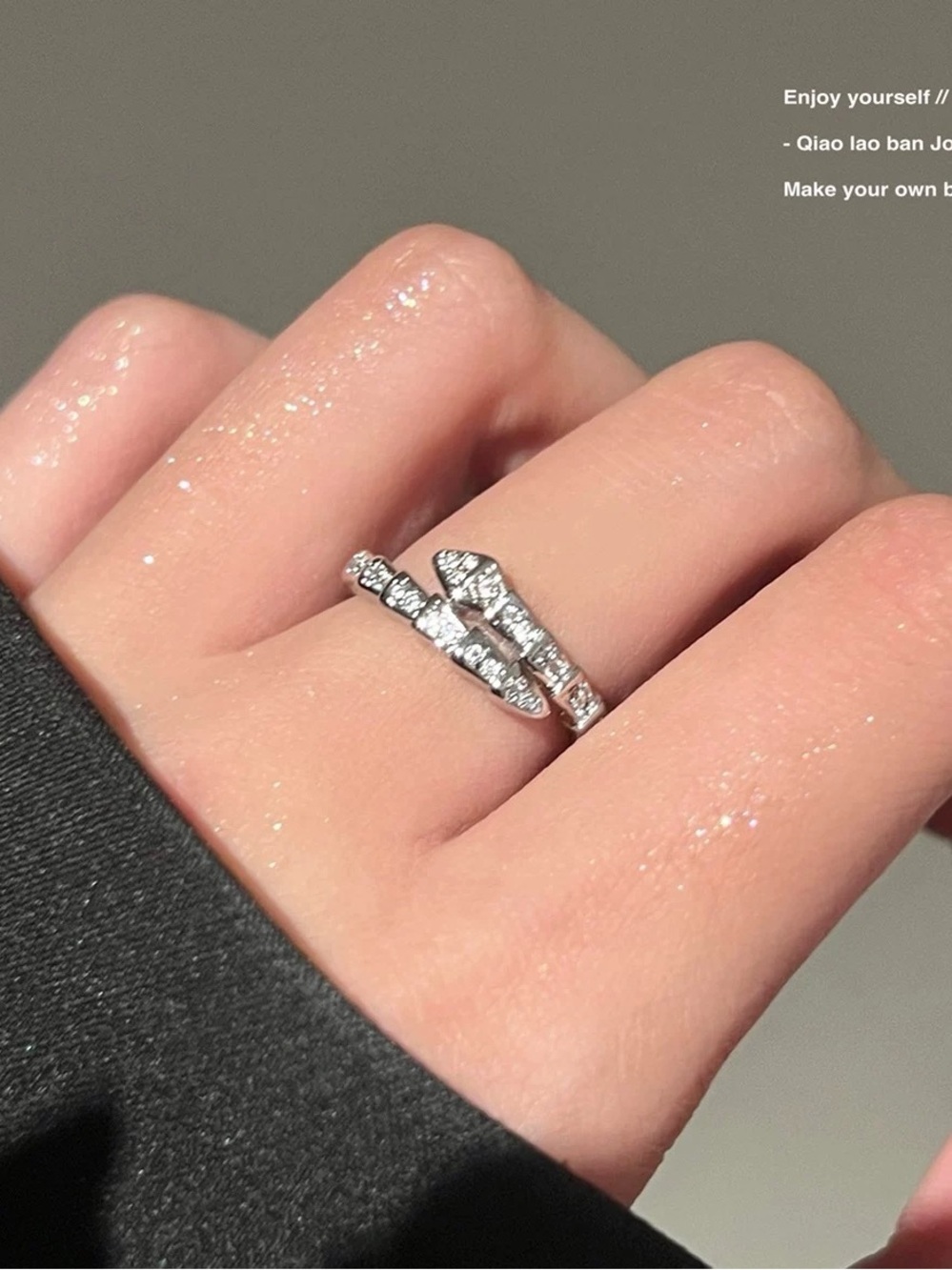 Silver-Tone Crystal Snake Wrap Ring – Adjustable